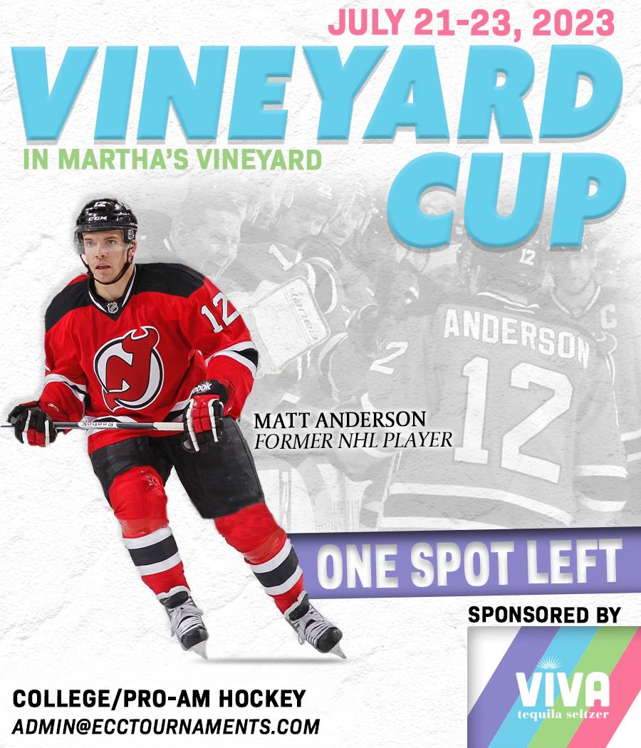 JOIN US IN THE VINEYARD‼️
1️⃣Team Spot Left!
(Individual player signups are available)
.
📍Martha’s Vineyard
📅July 21-23, 2023
📌COLLEGE &amp; PRO-AM Levels (age 20+)
📧admin@ecctournaments.com

#wherechampionsaremade #marthasvineyard #summerhockey #collegehockey #mensleaguehockey