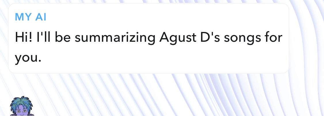 tl’s confusing so I asked my snapchat AI to summarize all songs on Agust D’s album “D-Day” : [a thread]