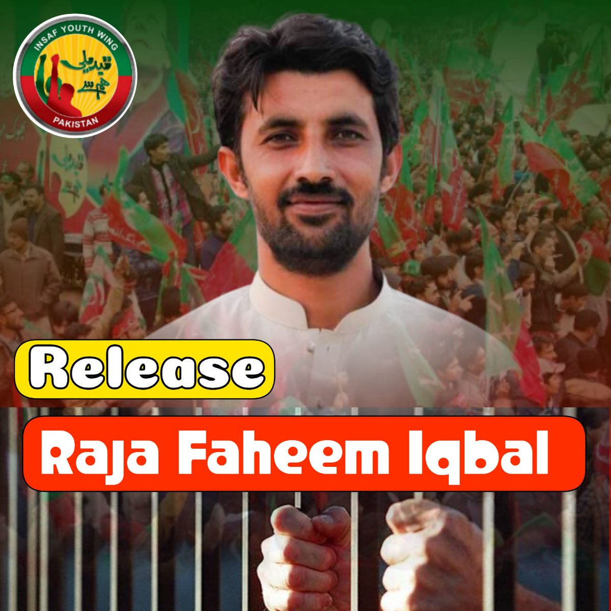 IYWSP's tweet photo. Strongly condemns the illegal arrest of Raja Faheem Iqbal (vice president insaf Youth wing Rahim Yar Khan) by the @Rykpolice068 &amp; demands his immediate release. #ReleaseRajaFaheem #ReleasePTIworkers https://t.co/XSDrA3s4gx