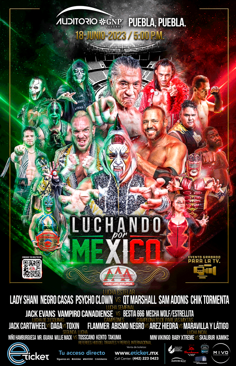 MPenaAAA's tweet photo. .@LadyShaniAAA, Negro Casas y @Psychooriginal Vs @QTMarshall @RealSamAdonis y @chiktormenta 

Lucha estelar del evento grabado para TV de la gira #LuchandoPorMéxico desde Puebla @luchalibreaaa

Boletos disponibles en: https://t.co/nyLXOXFgfh https://t.co/zdrMVAVMwa