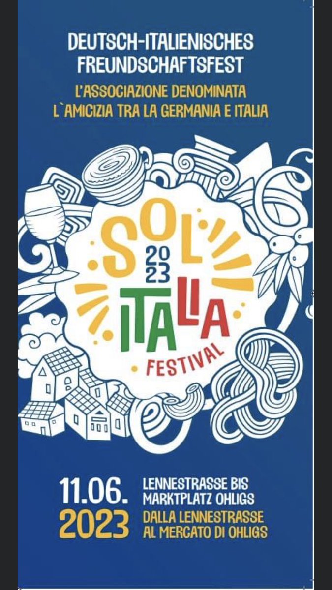 Liebe Solingerinnen und Solinger,
es ist wieder soweit. Das SOLITALIA Festival findet statt.
Wann?: Sonntag 11.Juni 2023
Wo?: #Ohligs
Vielen Dank an:
#iokom
#stadtsparkassesolingen
#kondorwessels
#sedullat
#rewerahmati
#ohligserjongens
#stadtsolingen
#solingen