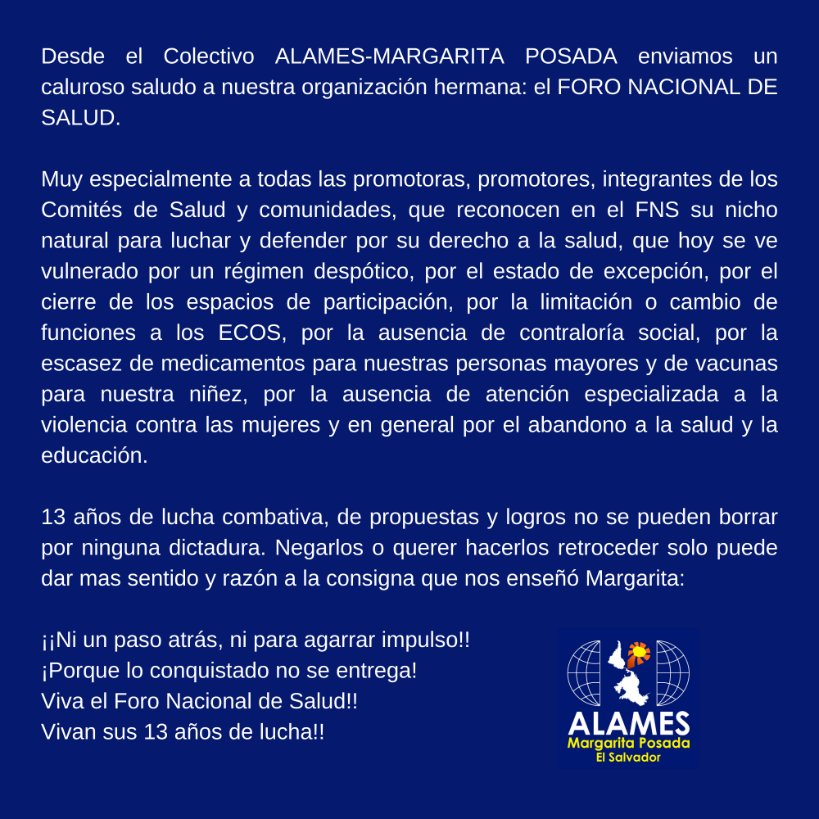 #13AñosPorLaSalud | Enviamos nuestros saludos y agradecimientos al colectivo <a href="/AlamesMP/">ALAMES Margarita Posada</a> por este reconocimiento al Foro Nacional de Salud, en el marco de su 13 Aniversario: "Lo conquistado no se entrega, se defiende" Margarita Posada.