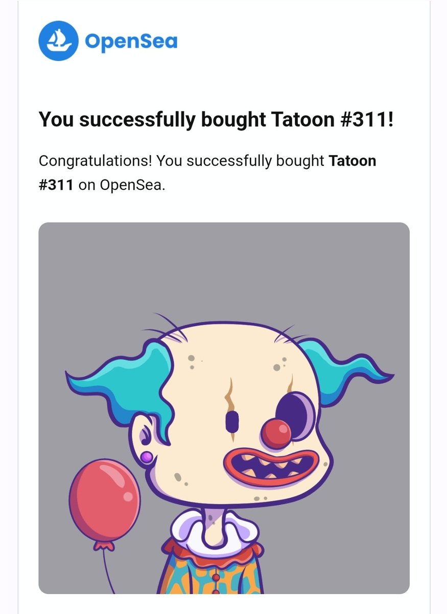 🤩 BOUGHT 🤩 

🔥I bought this amazing #nfts, Tatoon #311 from TAT00NS #nftscollection by @tat00ns #nftsartist 

🔥AMAZING🔥 

👇🏻 Check on @Opensea👇🏻 

opensea.io/collection/tat… 

#nft #nftcommunity #NFTcollections #nftdrop #nftarti̇st #nftart #NftColllectors #nftmint