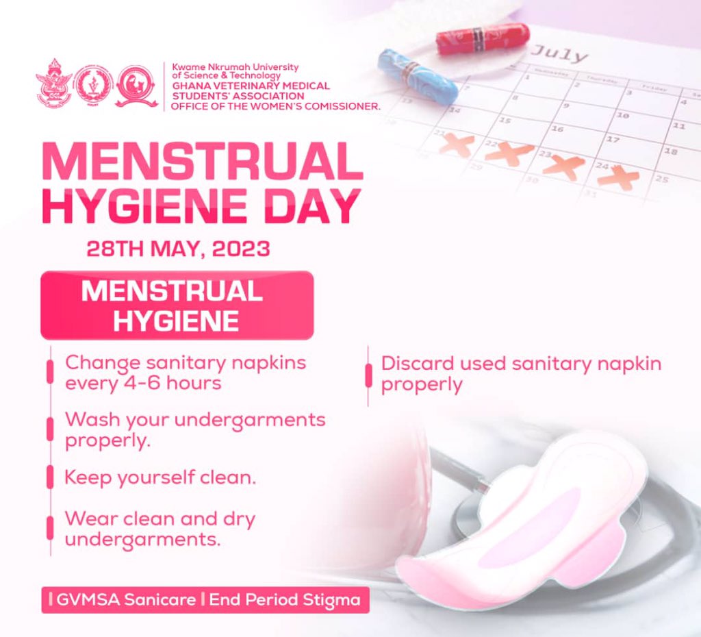 GvmsaKnust's tweet photo. This year's theme for World Menstrual Hygiene Day is making menstruation a normal fact of life by 2030.

Period stigma can impact women's physical and mental health negatively. We beseech every lady to be each other's keeper . https://t.co/HltWDbqdss