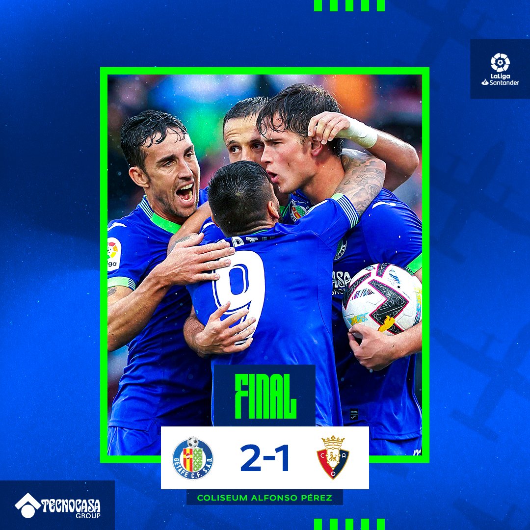 GetafeCF's tweet photo. ⏱ FINAAAAAAL en el Coliseum. 

@GetafeCF 2-1 @osasuna 

#VamosGeta | #GetafeOsasuna https://t.co/4pSbrzSU41