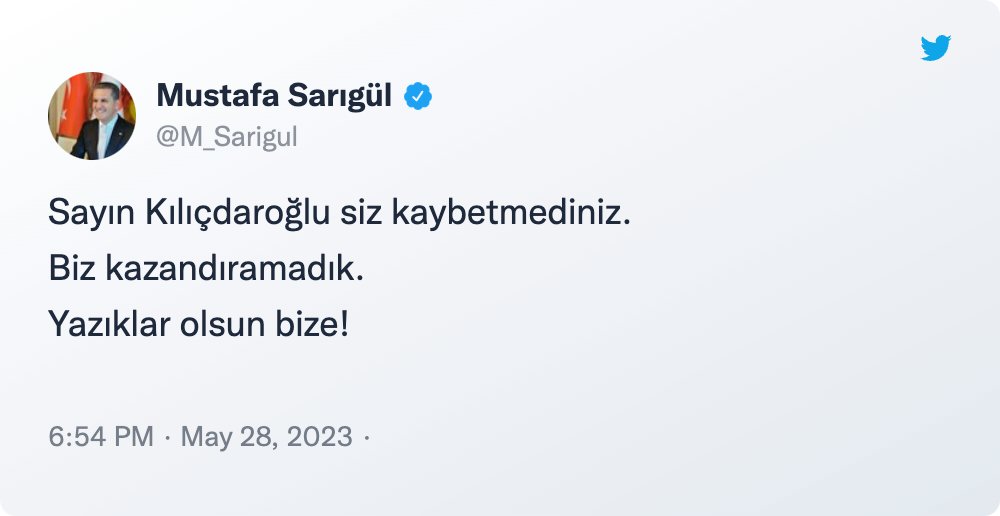 Mustafa Sarıgül: Sayın Kılıçdaroğlu siz kaybetmediniz. Biz kazandıramadık. Yazıklar olsun bize!