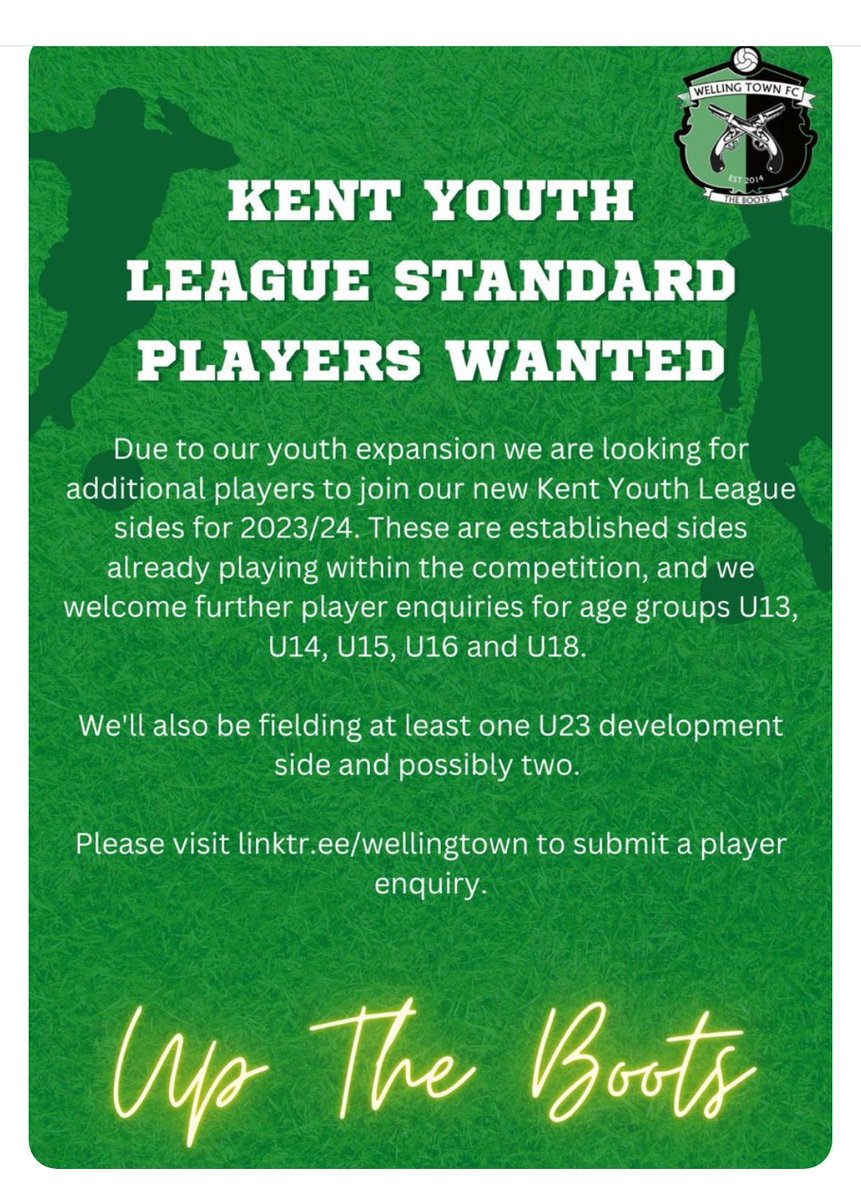 Welling Town U16 (@sports_kyl) on Twitter photo Trial dates released for U16 <a href="/WellingTownFC/">WellingTownFC 🥾💚🖤</a> 💚🖤
<a href="/KentYouthLeague/">KentYouthLeague</a>
Season 23/24
Wed 7th June 6.30pm - 8.00pm & Friday 16th June 5.45pm - 7.15pm.
Trials take place at K Sports Cobdown 3G
please register at linktr.ee/wellingtown
#youthfootball
#pathway
#grassrootsfootball Trial dates released for U16 <a href="/WellingTownFC/">WellingTownFC 🥾💚🖤</a> 💚🖤
<a href="/KentYouthLeague/">KentYouthLeague</a>
Season 23/24
Wed 7th June 6.30pm - 8.00pm & Friday 16th June 5.45pm - 7.15pm.
Trials take place at K Sports Cobdown 3G
please register at linktr.ee/wellingtown
#youthfootball
#pathway
#grassrootsfootball