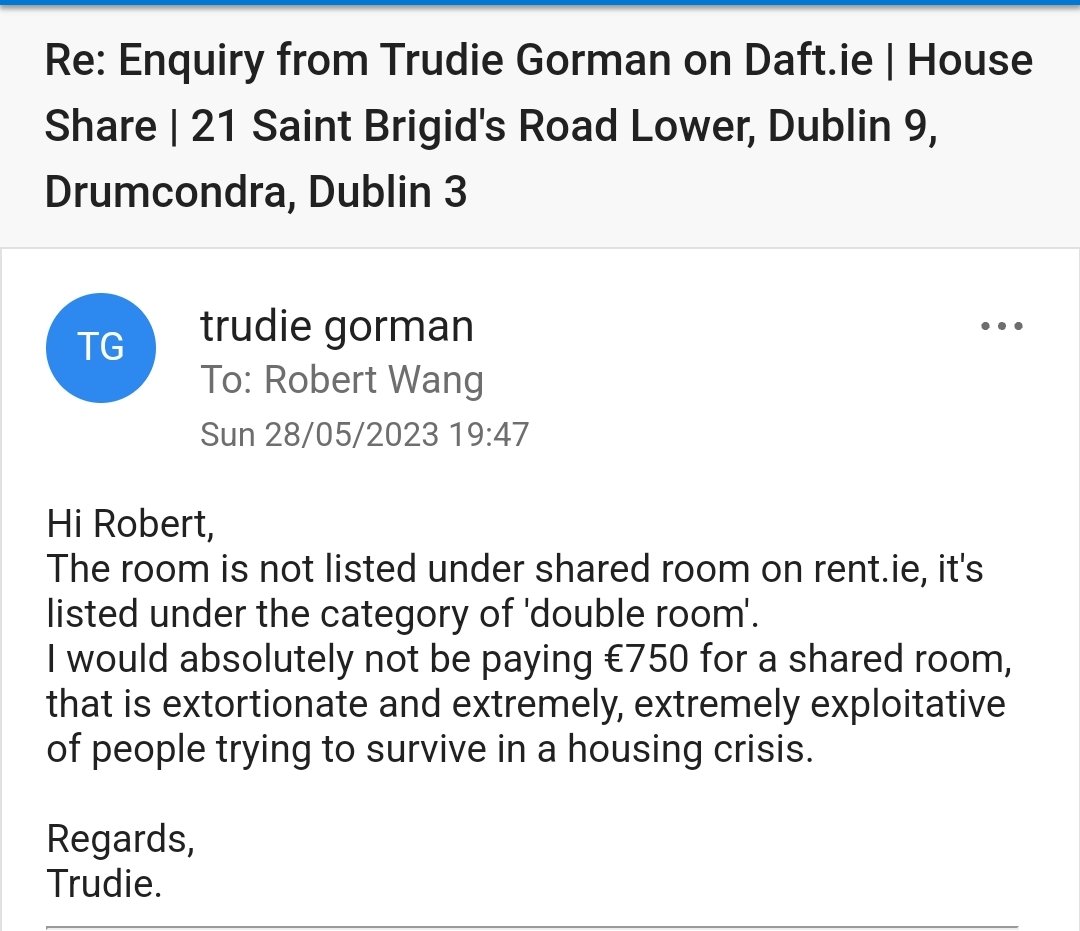 This is just so sickening and so extortionate. It made me cry that someone would even ask if you're okay, as a 30 year old grown adult, sharing a room with a stranger for €750. #housingcrisis #homelesscrisis #dublin