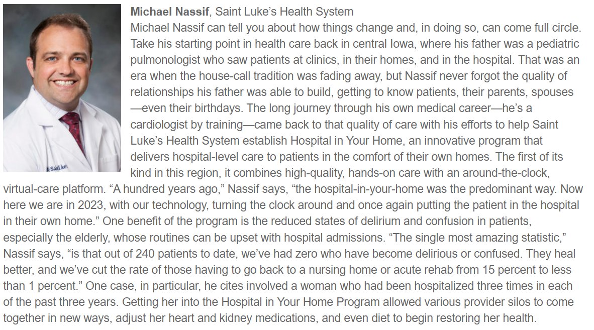 Saint Luke's Mid America Heart Institute (@midamericaheart) on Twitter photo Deserved recognition for the Hospital In Your Home program at <a href="/saintlukeskc/">Saint Luke's</a> and medical director <a href="/MichaelNassifMD/">Michael Nassif</a>!
ingrams.com/article/2023-h…
<a href="/IngramsMagazine/">Ingram's Magazine</a>
<a href="/MidAmericaHeart/">Saint Luke's Mid America Heart Institute</a> Deserved recognition for the Hospital In Your Home program at <a href="/saintlukeskc/">Saint Luke's</a> and medical director <a href="/MichaelNassifMD/">Michael Nassif</a>!
ingrams.com/article/2023-h…
<a href="/IngramsMagazine/">Ingram's Magazine</a>
<a href="/MidAmericaHeart/">Saint Luke's Mid America Heart Institute</a>