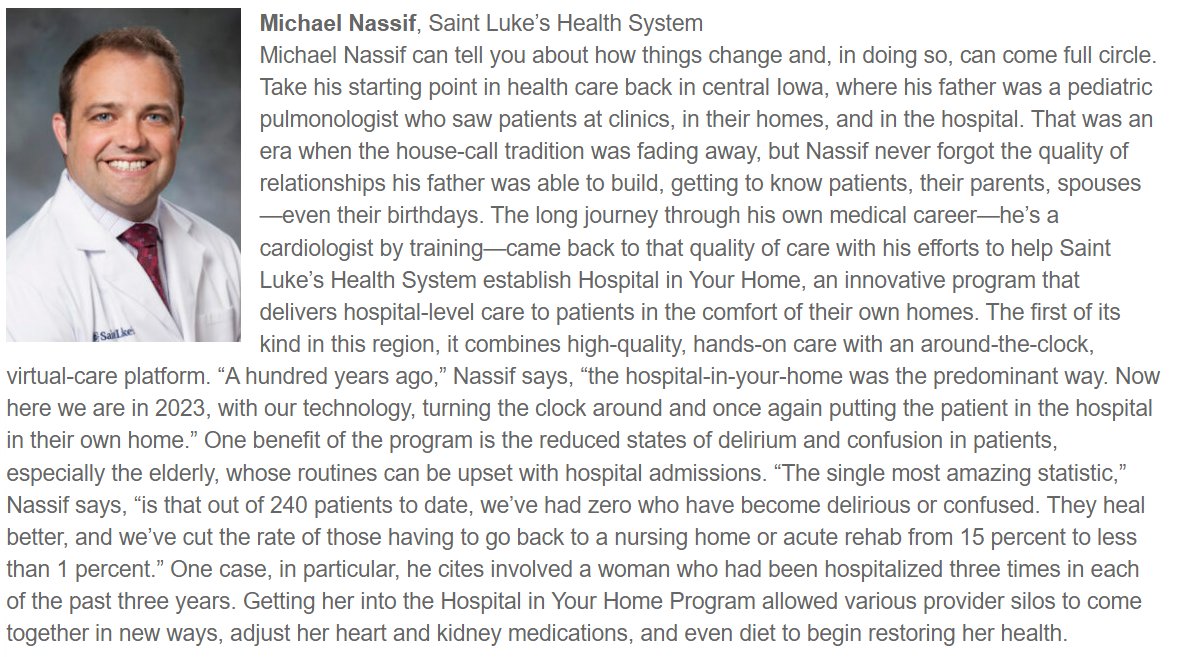 Deserved recognition for the Hospital In Your Home program at @saintlukeskc and medical director @MichaelNassifMD! ingrams.com/article/2023-h… @IngramsMagazine @MidAmericaHeart