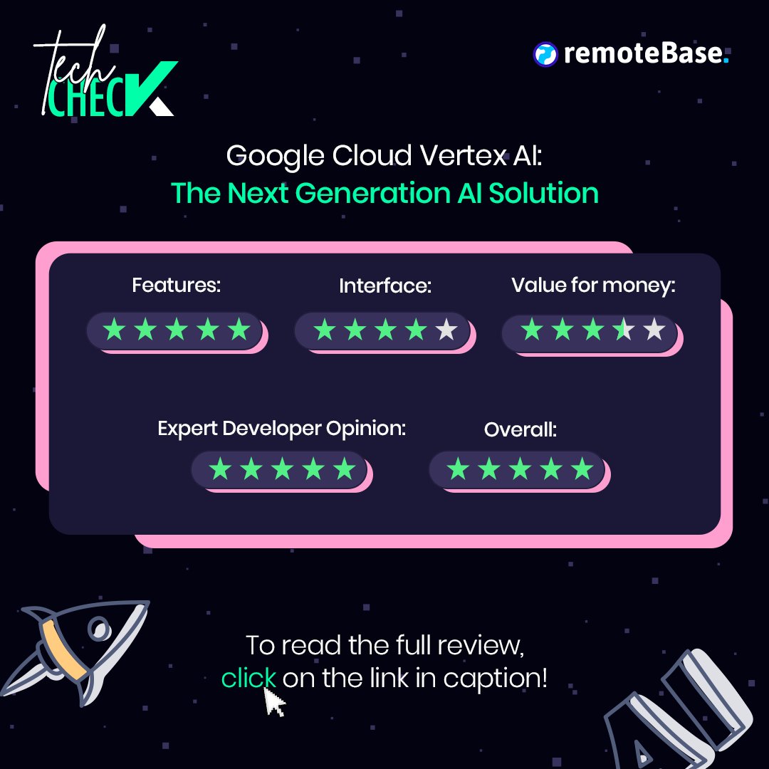 RemotebaseHQ's tweet image. Introducing TechCheck: Exploring the Boundaries of AI Innovation! ✅

🌟 Here's a detailed review of Google Cloud Vertex AI: The Next Generation AI Solution ⤵
🌐 remotebase.com/blog/tech-chec…

#TechCheck #AIInnovation #ProductReviews #AICommunity #RemotebaseTech