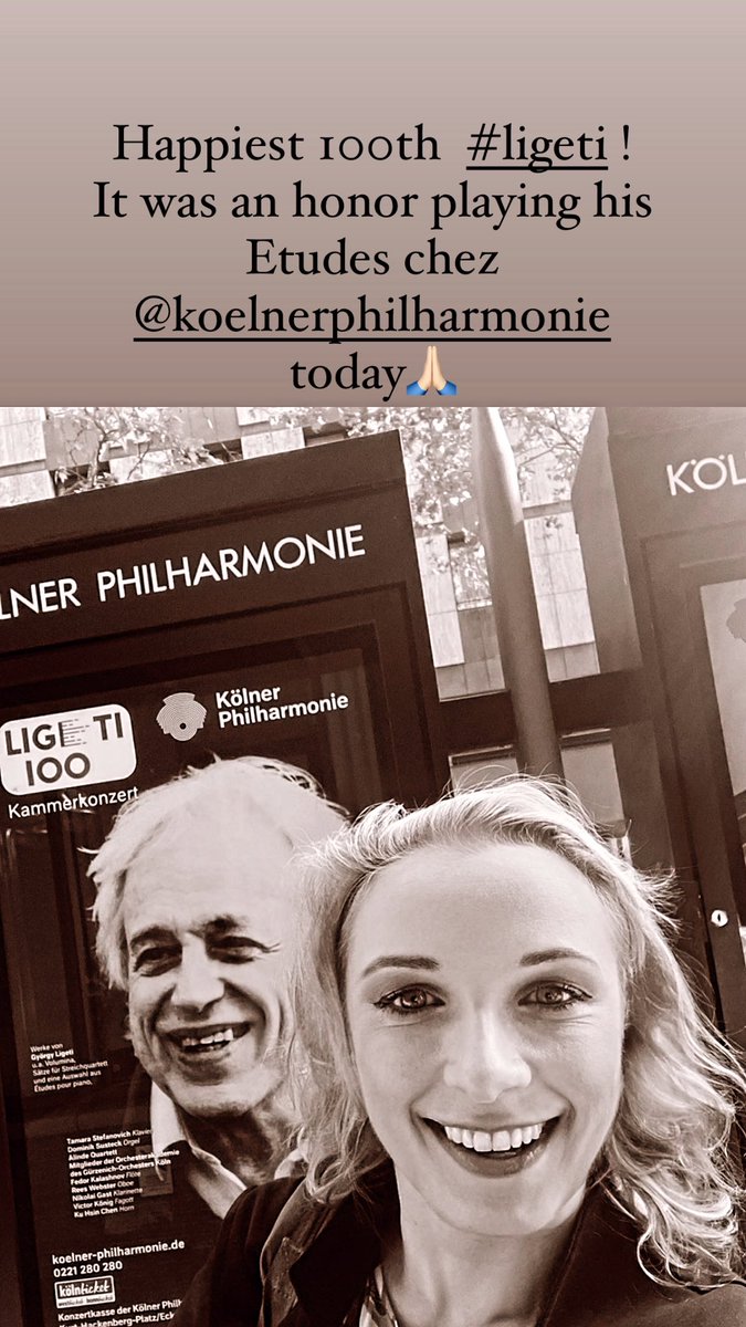Immense feeling of home coming to the roots. It was in  Köln that I started playing his extraordinary music ,end of 90‘,it is here that I played in 2003 for his 80h birthday and met him.Not many composers have such education,knowledge,skills,craftsmanship and genius.
#ligeti100