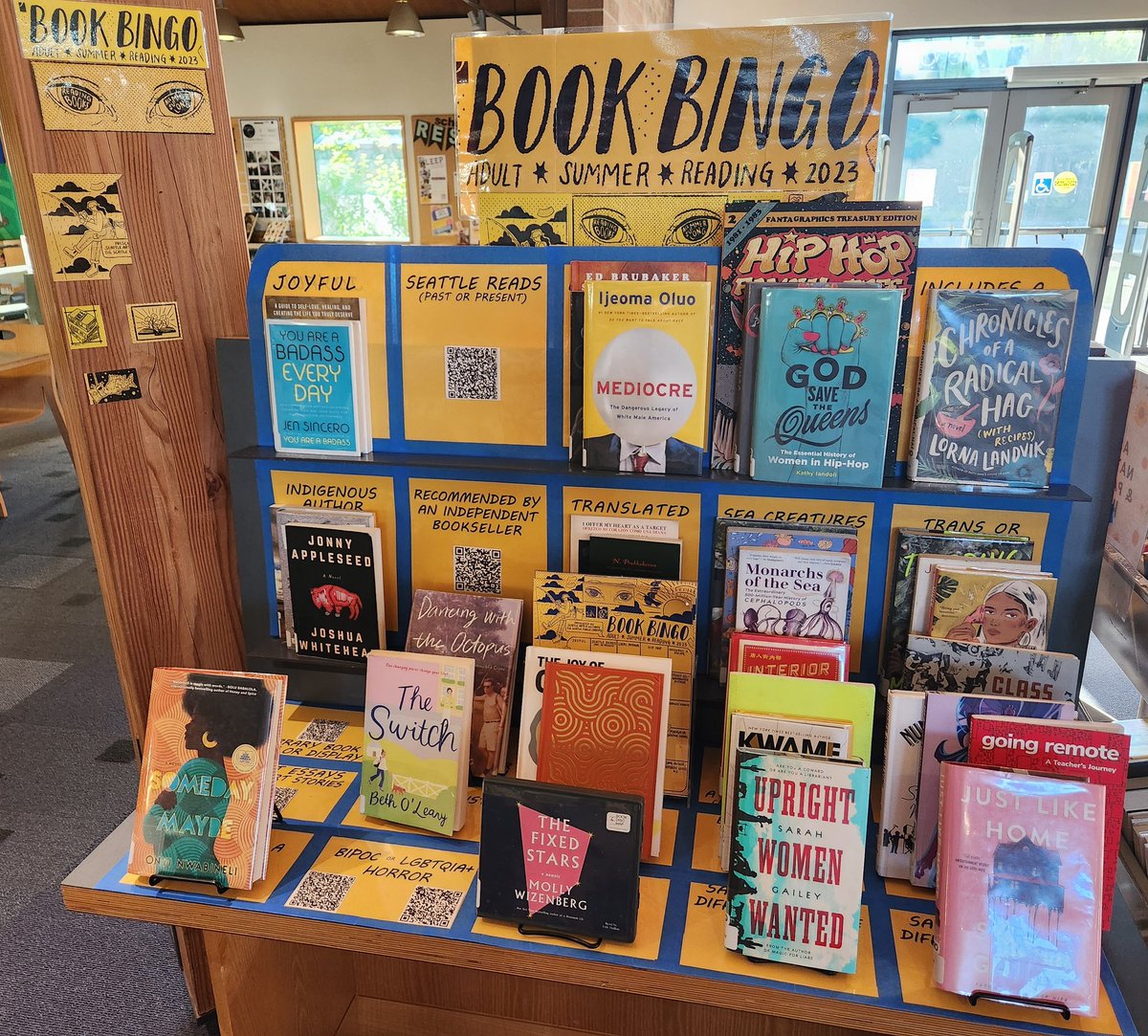 Book Bingo Display at The Broadview Branch 
.
Adult Summer Reading Program 
.
.
#bookbingo #summerreading #BookBingoNW2023 @SPLBuzz @SeaNeighborhood @SeaArtsLectures