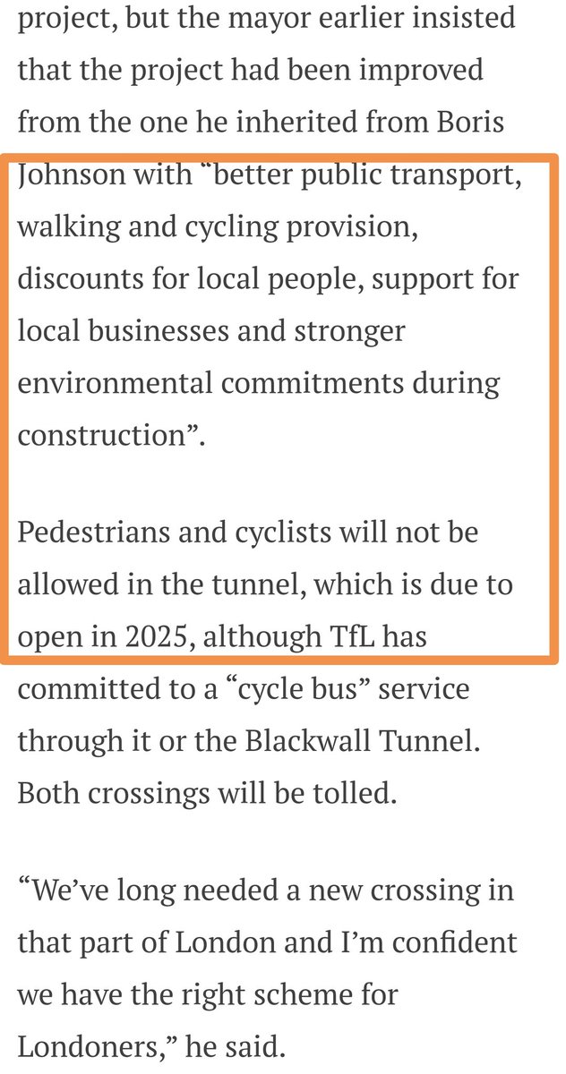@SadiqKhan @RideLondon Many of us would love to use cycles in East London but your failure to deliver a working river-crossing makes it impossible

@SadiqKhan is building #SilvertownTunnel at cost of over £2bn but it will have dedicated lanes for HGVs with no cycles allowed & calls himself green Mayor