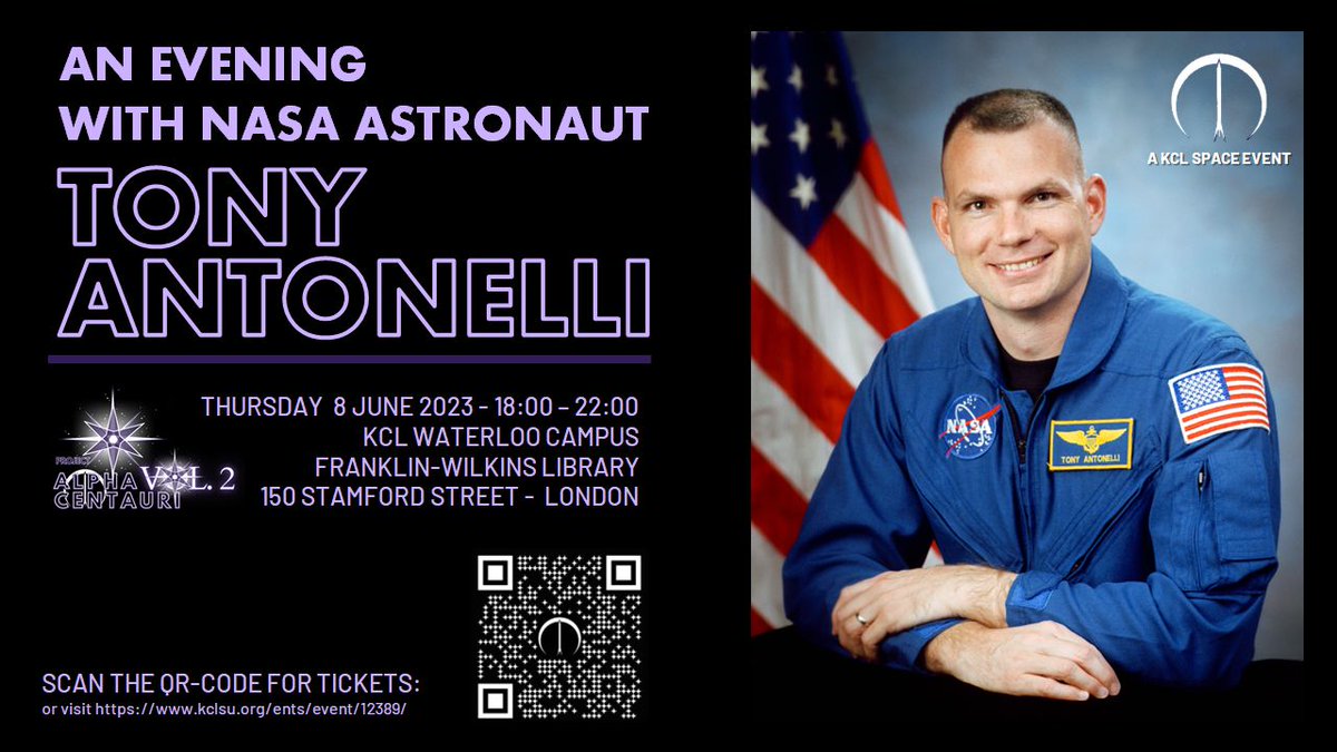 If you are in London this 8 June, then do not miss this astronaut event with Tony Antonelli at <a href="/KCLSpace/">KCL Space</a>! Open to students and non-students!

All info and tickets: kclsu.org/ents/event/123…