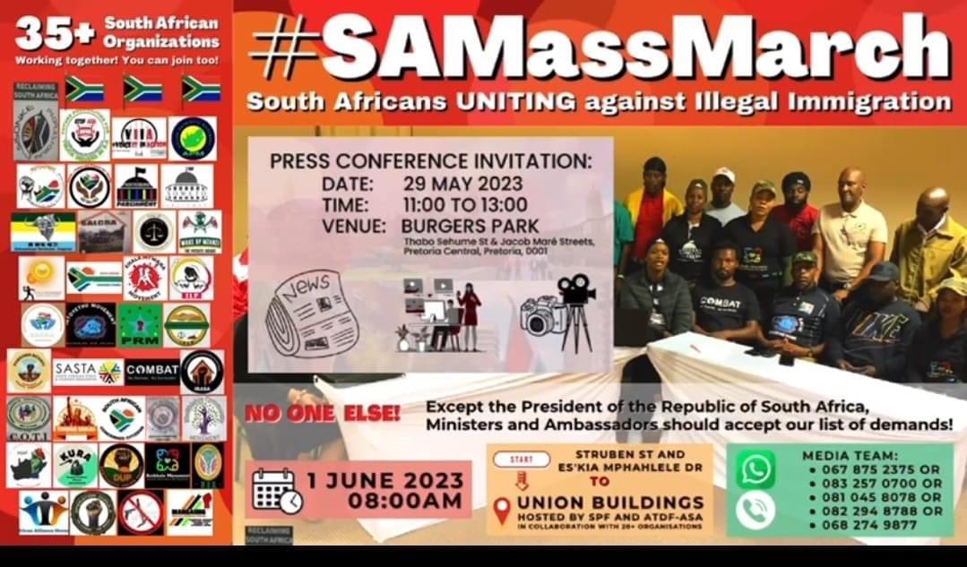 South Africa can no longer be a free for all. Illegal Immigration is a criminal offence and we can no longer as law abiding citizens stay silent, while our Sovereignty is being sold to the highest bidder.

#SAMassMarch
#ActionSA
#LetsFixSouthAfrica