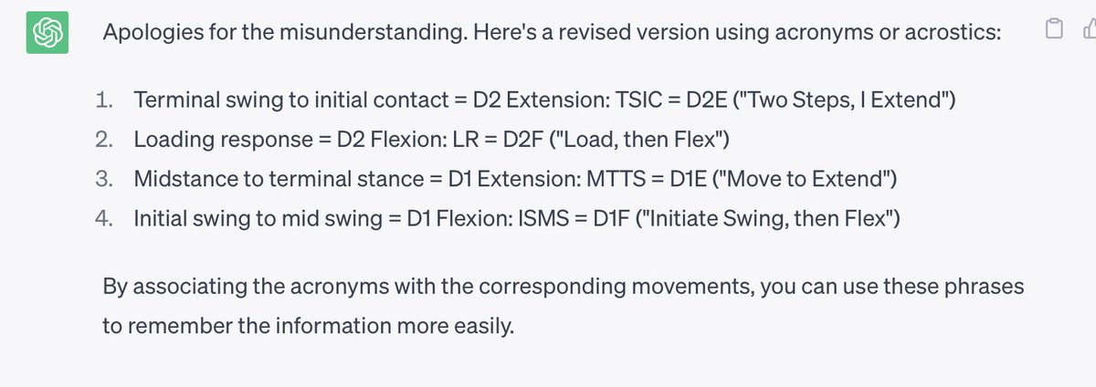 having a hard time studying gait patterns so I used chatgpt to help me come up with a mnemonic. AI is really the 4th industrial revolution 🤯