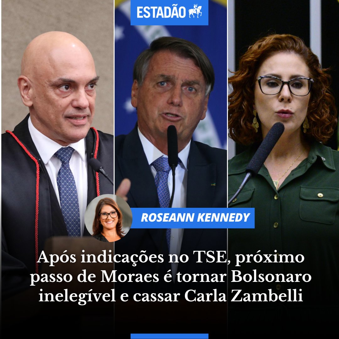 Estadao's tweet photo. Após indicações no TSE, próximo passo de Alexandre de Moraes é tornar Bolsonaro inelegível e cassar Zambelli (via @ColunaDoEstadao) 

👉 https://t.co/R0kIwlkP11 https://t.co/so9EC2X9l6