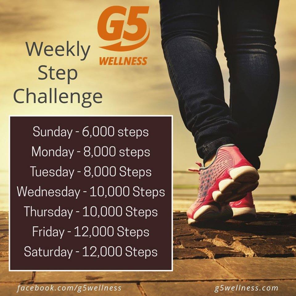 Will you take the G5 Wellness Weekly Step Challenge next week?  #walk #steps #fitness #getmoving #loseweight #healthylifestyle