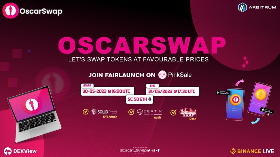 cryptowqs's tweet image. Have you heard about ️@Oscar_Swap
Oscarswap #1 DEX on #Arbitrum Chain.

🏆#DEX Live
🌟1-Stop Solution Trade,Earn,Bridge.
💰Low Trx Fees
💸#Staking
🎗️Swaping
🔛L2 Bridge
🏦Governance
📱Mobile App

Fair launch on #Pinksale 30 May @ 16:00 UTC
👉pinksale.finance/launchpad/0xd3…

#Ethereum