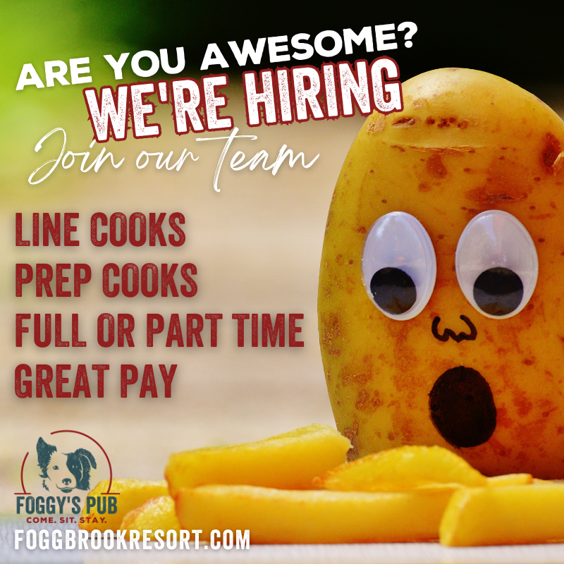 👩‍🍳👨‍🍳 Passionate about food? We want YOU! Foggy's Pub is seeking enthusiastic individuals with a love for cooking to join our kitchen team. No prior experience required—we'll provide all the training you need. #KitchenTeam  foggbrookresort.com/employment/