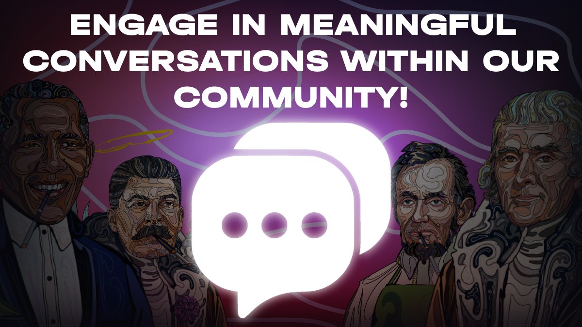 💬 Engage in meaningful conversations within our community. Share your thoughts, insights, and admiration for the art and gameplay of The Presidents NFT. Together, let's create a space for dialogue, connection, and inspiration. Join the conversation and be part of the discussion.