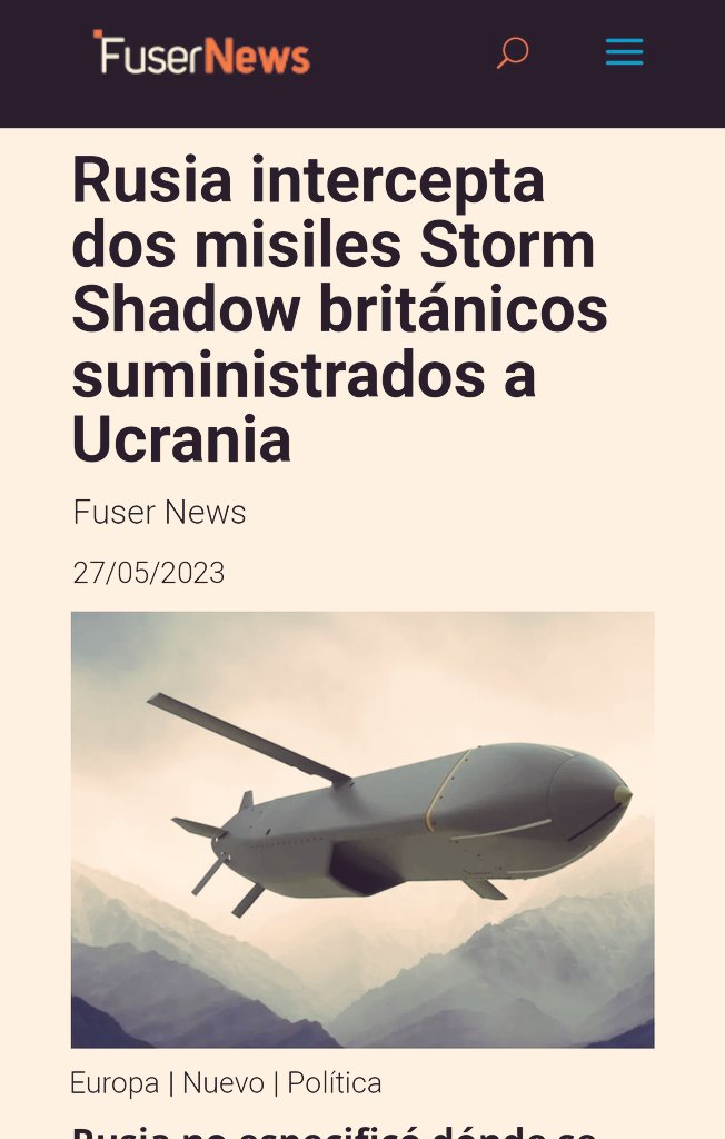 🇻🇪 #Rusia intercepta dos misiles Storm Shadow británicos suministrados a Ucrania

#28Mayo
🇻🇪 #JuntosHaciaLaProsperidad  fusernews.com/rusia-intercep…