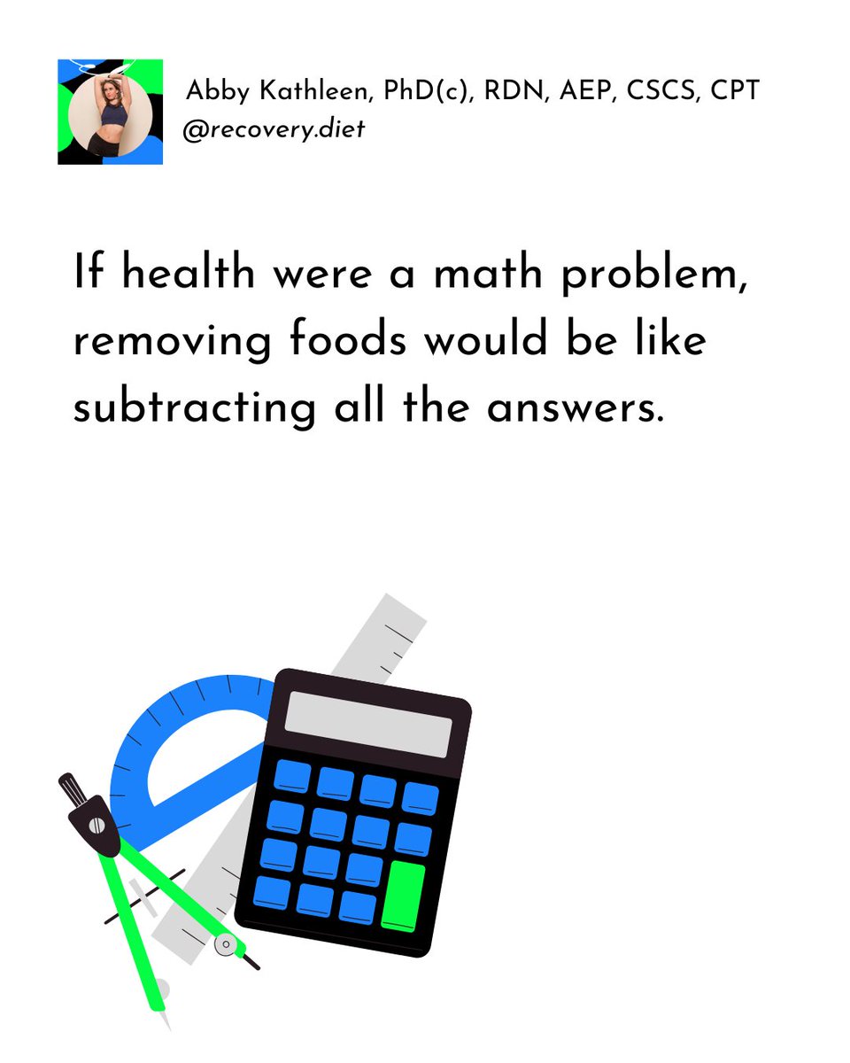 Seriously, removing foods is not the answer to nutrition problems.

#nutrition #dietetics #dietitian #registereddietitian #rdn #exercisephysiologist #medicine #pcos #health #healthcoach #iin #mlm #mlmsuccess #antimlm #fitness #weightloss #musclegain #bodyrecomp #squat