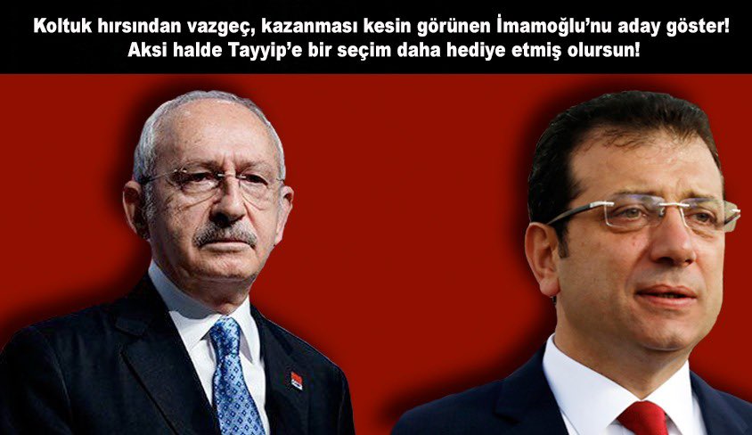 Saygıdeğer Halkımız;
Hiçbir şekilde umutsuzluğa kapılmayın!
Bugünkü seçimlerin bu şekilde sonuçlanmasında hiçbir anormallik yoktur. 

Halkın Kurtuluş Partisi olarak Yeni CHP'nin TESEV'ci, Sorosçu Genel Başkanı Kılıçdaroğlu'nu aday olmaması gerektiği konusunda defalarca uyardık.