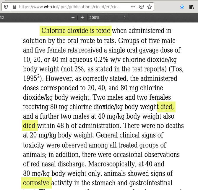 R0b1999's tweet photo. @AshmoreBridget @kharaguchi AshmoreBridget wrote "in mice".  

Chlorine dioxide is an oxidising biocide: it destroys the cells of ALL living things, indiscriminately:
bacteria, insects, plants, rodents, humans ... https://t.co/ZrIqaSUdHv ⚰️
There's no benefit to ingesting it, 
 only some degree of harm. https://t.co/F5VHIvsT8e