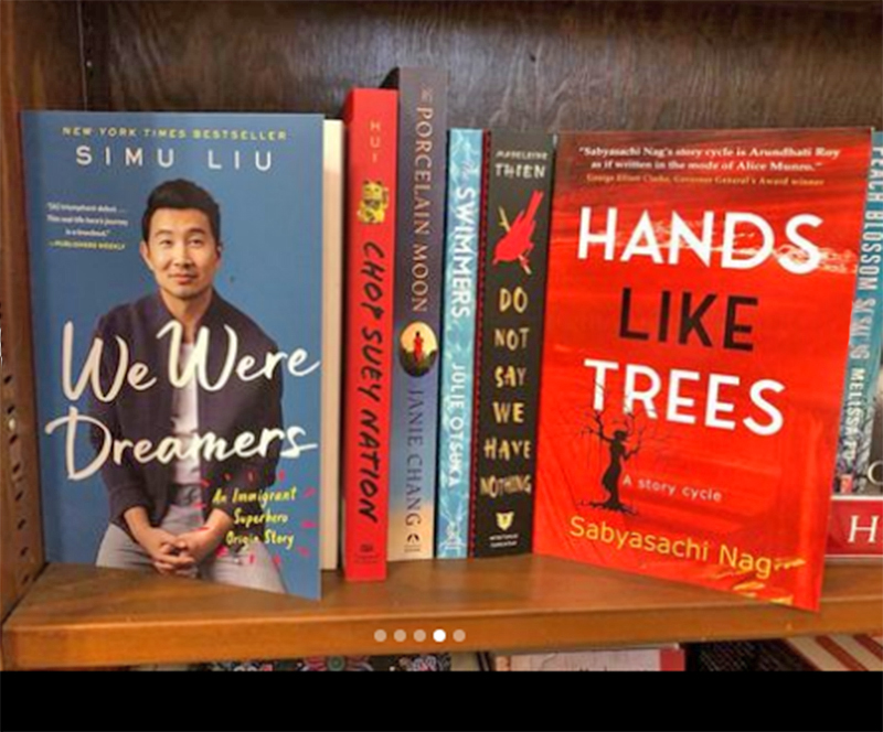 Thank you to @MunrosBooks in Victoria for highlighting 'Hands Like Trees' by Sabyasachi Nag for Asian heritage month! (Sharing the shelf with Marvel star Simu Liu!)