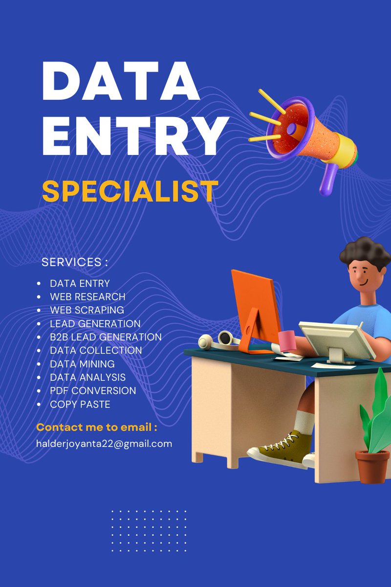 JoyantaHalder15's tweet photo. I will do data any type of data entry 
https://t.co/m0eyt1qDOC

#data #dataEntry #DataSecurity #DataAnalytics #datacollection #datamining #webresearch #DataExtraction #WebScraping #leadgeneration #PDF #copypaste #b2bleadgeneration #linkedinleads #companyleads https://t.co/leeaCy3iU0