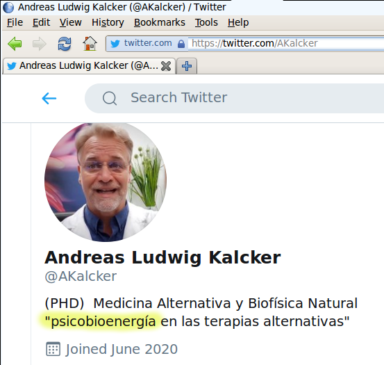 R0b1999's tweet photo. @AshmoreBridget @kharaguchi AshmoreBridget still citing "andreaskalcker com".

Mr Kalcker was jailed for fraud in 🇩🇪when he was a stockbroker. That was before he became a €1500 
"doctor of psychobioenergy", &amp; an "archbishop".
Your source of info is a convicted fraudster, charlatan doctor, &amp; cult leader. https://t.co/iBH8j0VXY6