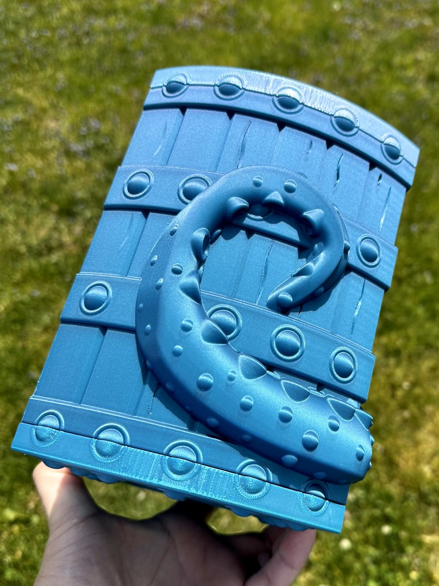 Madbuda's tweet photo. My latest 3D print - a tentacle treasure chest by @Clockspring3D. Printed on my @BambulabGlobal Carbon X1 with @Polymaker_3D Starlight Neptune PLA. Loving the results! 🐙🔮 #3Dprinting  @MakerDeck https://t.co/HyYMWbPjnm