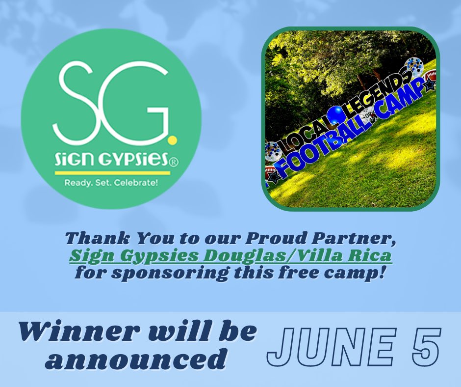 t_holcomb1's tweet photo. FREE CAMP GIVEAWAY!

We are giving away 1 free camp to a Paulding family for Local Legends Youth Football Camp.

How do you enter? Just follow these 3 easy steps:

1. Like this tweet
2. Retweet or Quote tweet this post
3. Follow the QR Code or link in my bio to sign up! https://t.co/ltfJ8isaAM