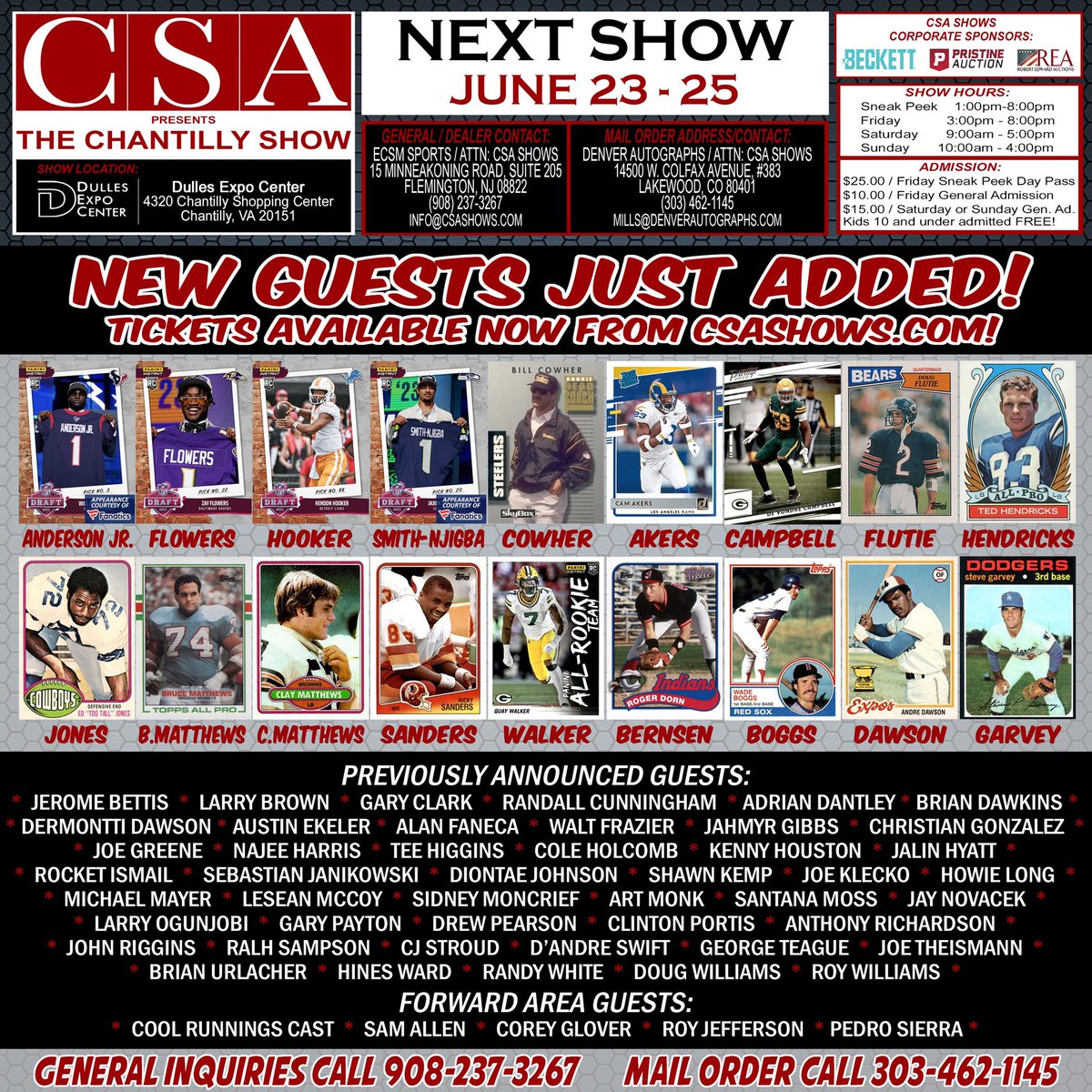 *New Guests Added!* Bill Cowher, Will Anderson Jr., Jaxon Smith-Njigba & Many More!

Tickets & VIP Packages Available Now!

#csashows #whodoyoucollect #thehobby #cardshow #cardshows #nfl #autographs #autographsigning