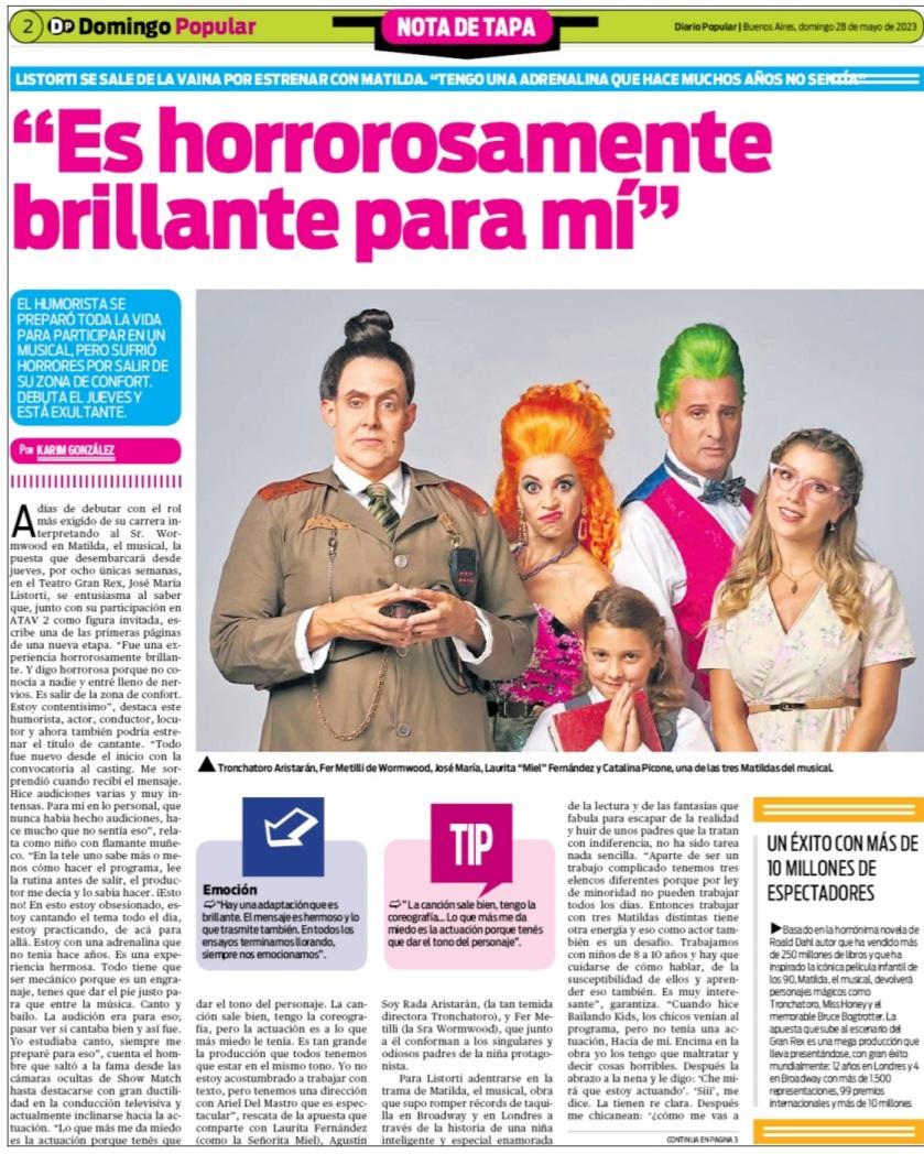 KarimGonzalz's tweet photo. HOY- Mi Nota de Tapa #SupleDominical #DiarioPopular @populardiario
#JOSÉMARÍALISTORTI @SoyListorti
#EnmodoMatilda
*#"Es horrorosamente brillante para mí"
#MatildaElMusical @multiteatro https://t.co/dwGTcsGQOJ