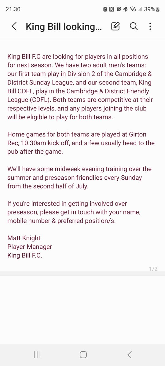 King Bill F.C. Firsts 👑 (@kingbillfc) on Twitter photo King Bill F.C are looking for new players for next season.
If you're interested, give us a shout!
<a href="/squeezefootball/">Squeeze</a> <a href="/CambsFA/">Cambridgeshire FA</a> <a href="/KingBillCDFL/">King Bill CDFL 👑</a> <a href="/chrisabbott33/">Chris Abbott</a> King Bill F.C are looking for new players for next season.
If you're interested, give us a shout!
<a href="/squeezefootball/">Squeeze</a> <a href="/CambsFA/">Cambridgeshire FA</a> <a href="/KingBillCDFL/">King Bill CDFL 👑</a> <a href="/chrisabbott33/">Chris Abbott</a>