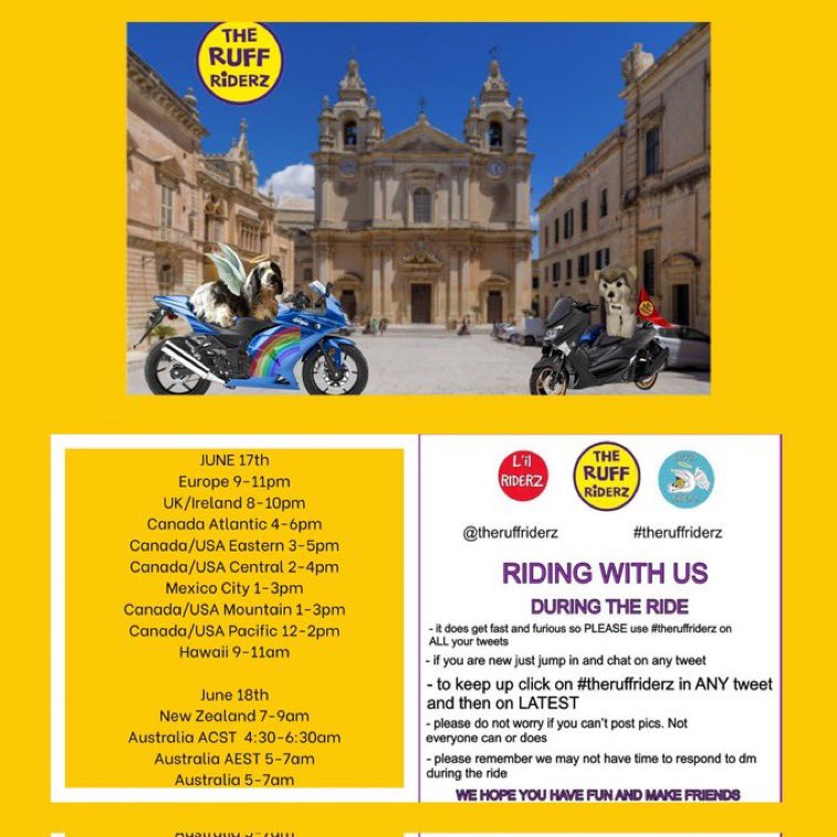 🚨🏍️#TheRuffRiderz are on the road again! June 17th we are off to Malta! For more info see below! 🏍️🚨@1gingerbeauty @Lawri2005 @PixieSteven @kenobe_w @LauraASteinberg @HibiscusLynn  @mhamilton167 @cd105 @InfluencerBryan @stellibelly1 @SuperGr99797063 @MewsForCats