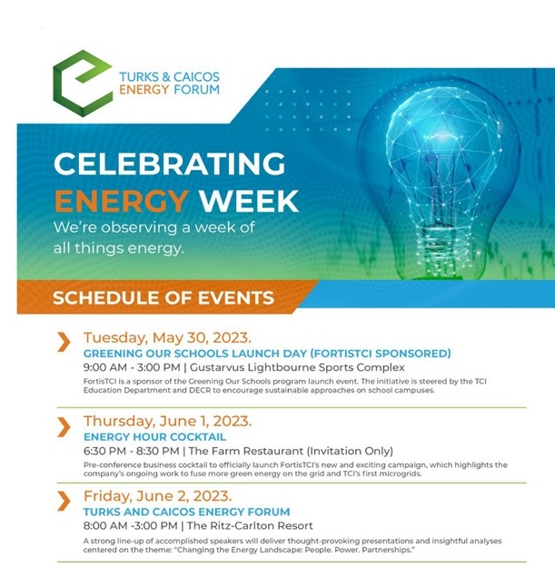 Forbesruth's tweet photo. At FortisTCI, we are looking forward to our upcoming Energy Week and an exciting series of events to engage our stakeholders about conversations on a more sustainable energy future for Turks and Caicos.

#energyweek
#renewableenergy
#sustainable
#turksandcaicos
#energyforum https://t.co/iOXZZkFFOe