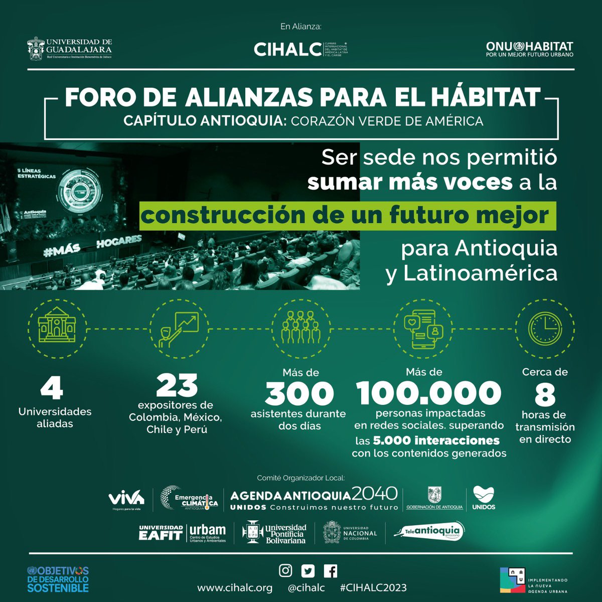 antioquia2040's tweet image. Foro de Alianzas para el Hábitat, Capítulo: Antioquia Corazón Verde de América. Ser sede nos permitió sumar más voces a la construcción de un futuro mejor para Antioquia y Latinoamérica. 

#Antioquia2040 Un Futuro con Cero Déficit Habitacional #CIHALC2023