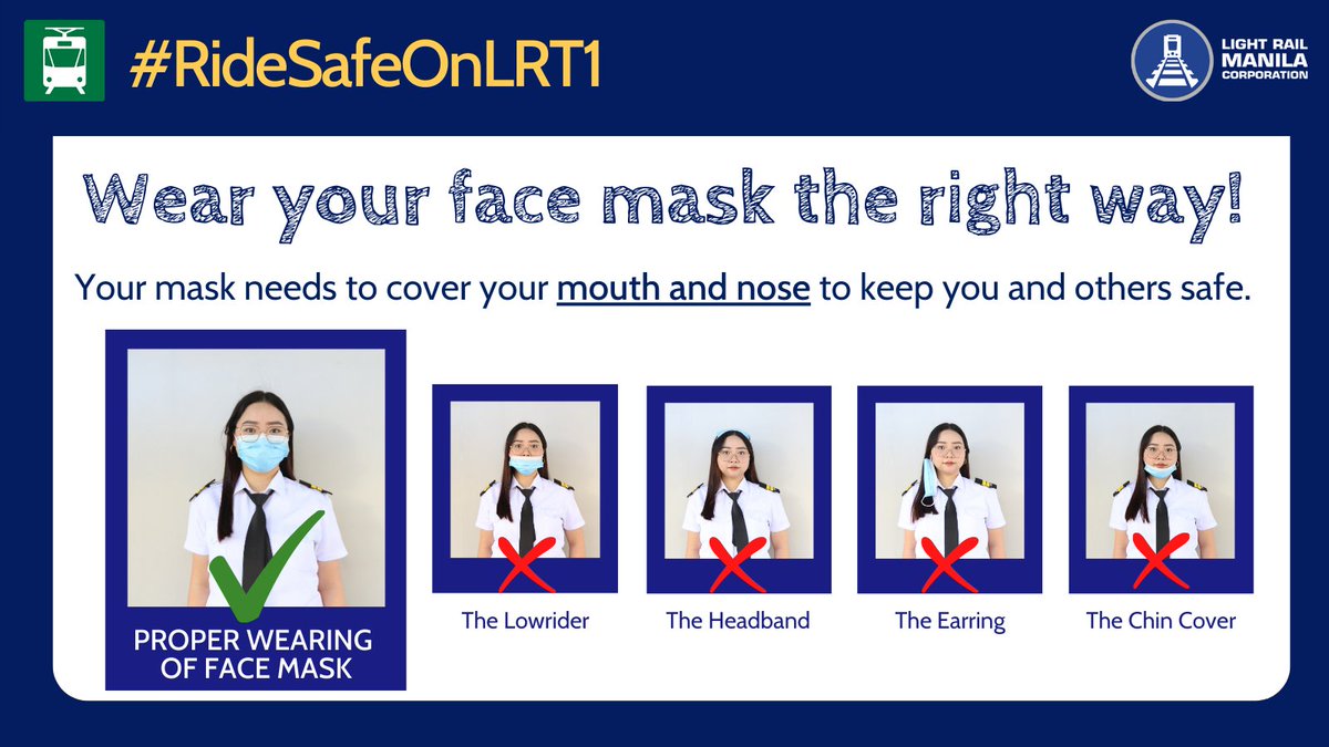 REMINDER: Be responsible and wear your face masks properly. Ingat po sa biyahe!  #RideSafeOnLRT1 #LRT1👍🚂