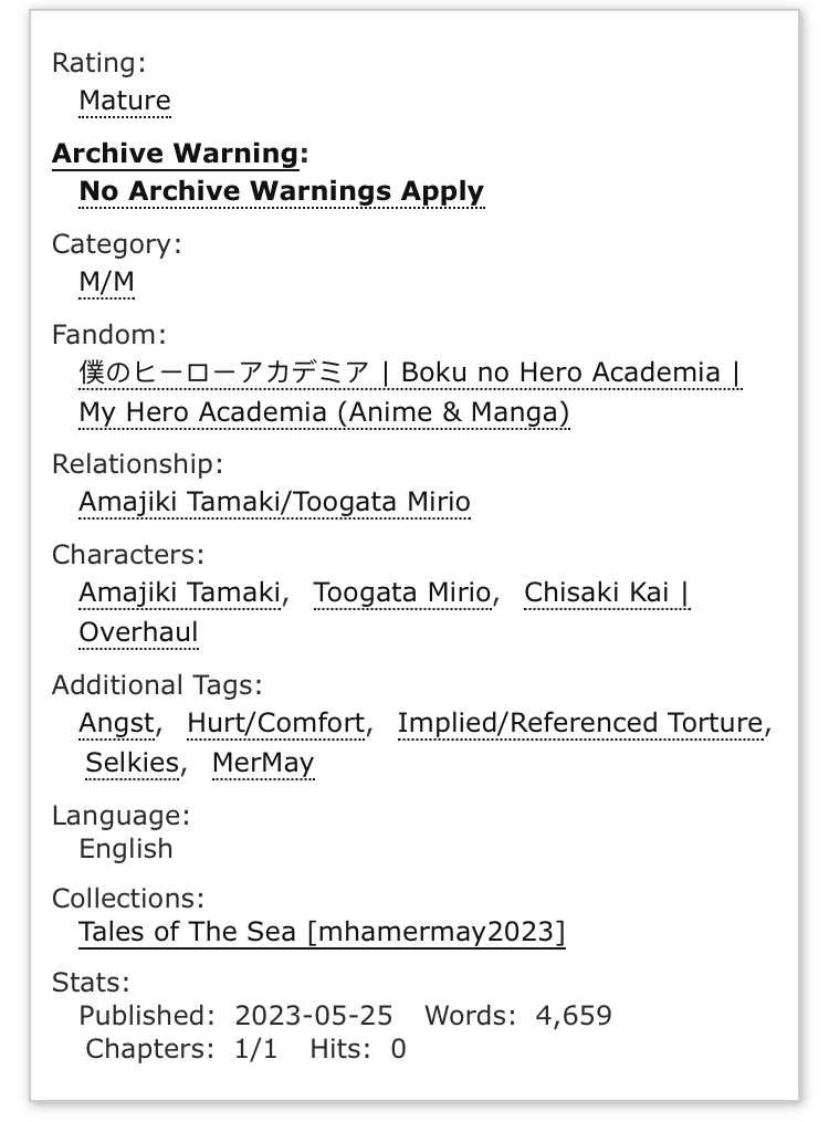 FillyBoy19's tweet photo. 🧜‍♂️Oceans Between Us
🧜‍♂️Mirio/Tamaki #MiriTama
🧜‍♂️Written for @BnhaMerBang 
🧜‍♂️Artist: @TheRealmEternal 
🧜‍♂️https://t.co/syUT4SrDi7

//I’m coming, Tamaki. Just hold on…//

No matter how hard he tries, Mirio can’t shake the memories of the seal’s terrified screams. https://t.co/kmyhlOMBV5