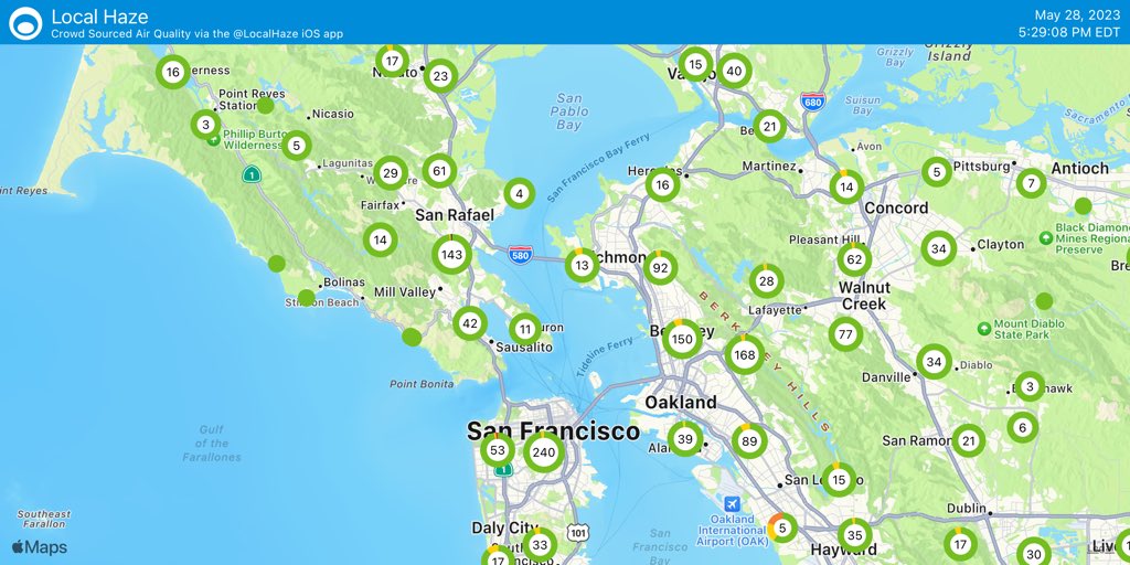 Air quality confidence ratings via the @localhaze app #bayarea #sanrafael