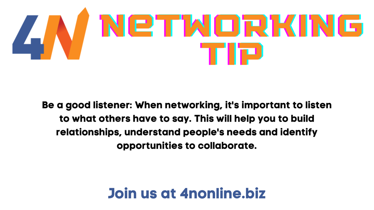 Hi #UKBusinesshour we have a #networking tip for you!

Why not join us over at 4nonline.biz

#networkingworks #networkingevent #businessgrowth #businessowner #mhhsbd