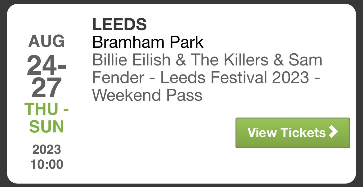 Aghhh get me there @billieeilish @thekillers @samfendermusic @BeckyHill leeds fest will be bouncing🕺🏼🕺🏼👏🏼