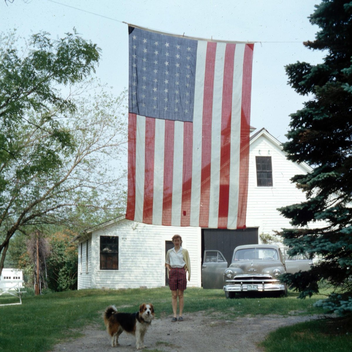 Memorial Day 1959 at my grandparents’ house in Clinton MA … my grandfather strung up this 48-star flag every year as they were on the parade route. #MemorialDay