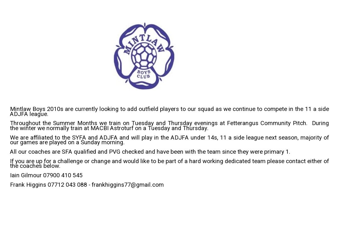 Mintlaw2's tweet photo. MBC 2010s looking to add to their squad. Please get in contact in interested. https://t.co/icAIkzlY5P