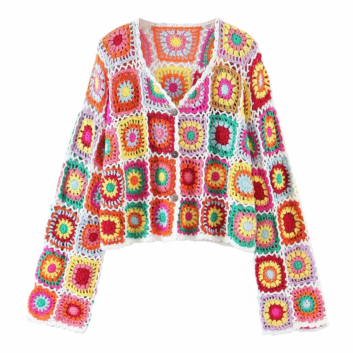 Thanks for the great review Lori W. ★★★★★! etsy.me/3OK9lvJ #etsy #rainbow #handmadesweater #knittedsweater #patchworksweater #bohostyle #colorfulcardigan #festivalgifts #happieholiday #mothersdaygift