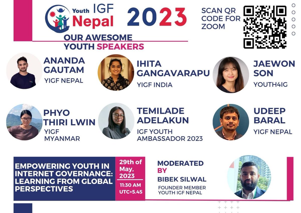 apiganepal's tweet photo. Join us for the YouthIGF Nepal 2023! 
This panel discussion, moderated by Bibek Silwal, brings together speakers from Nepal and around the globe. Our Youth Speakers are Ananda Gautam, Ihita Gangavarapu, Jaewon Son, Phyo Thiri Lwin, Temilade Adelakun, and Udeep Baral. https://t.co/R3ep4nrvrt
